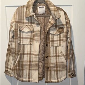 Garage Beige Checkered Shirt Jacket